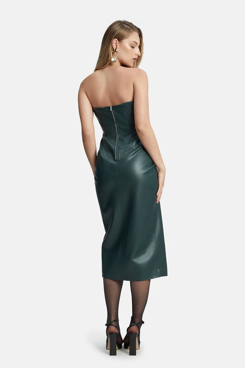 Kai Vegan Leather Midi Dress - Evergreen