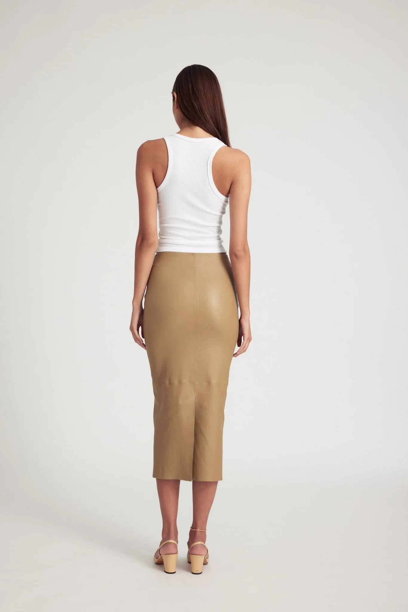 Khaki Leather Tube Skirt