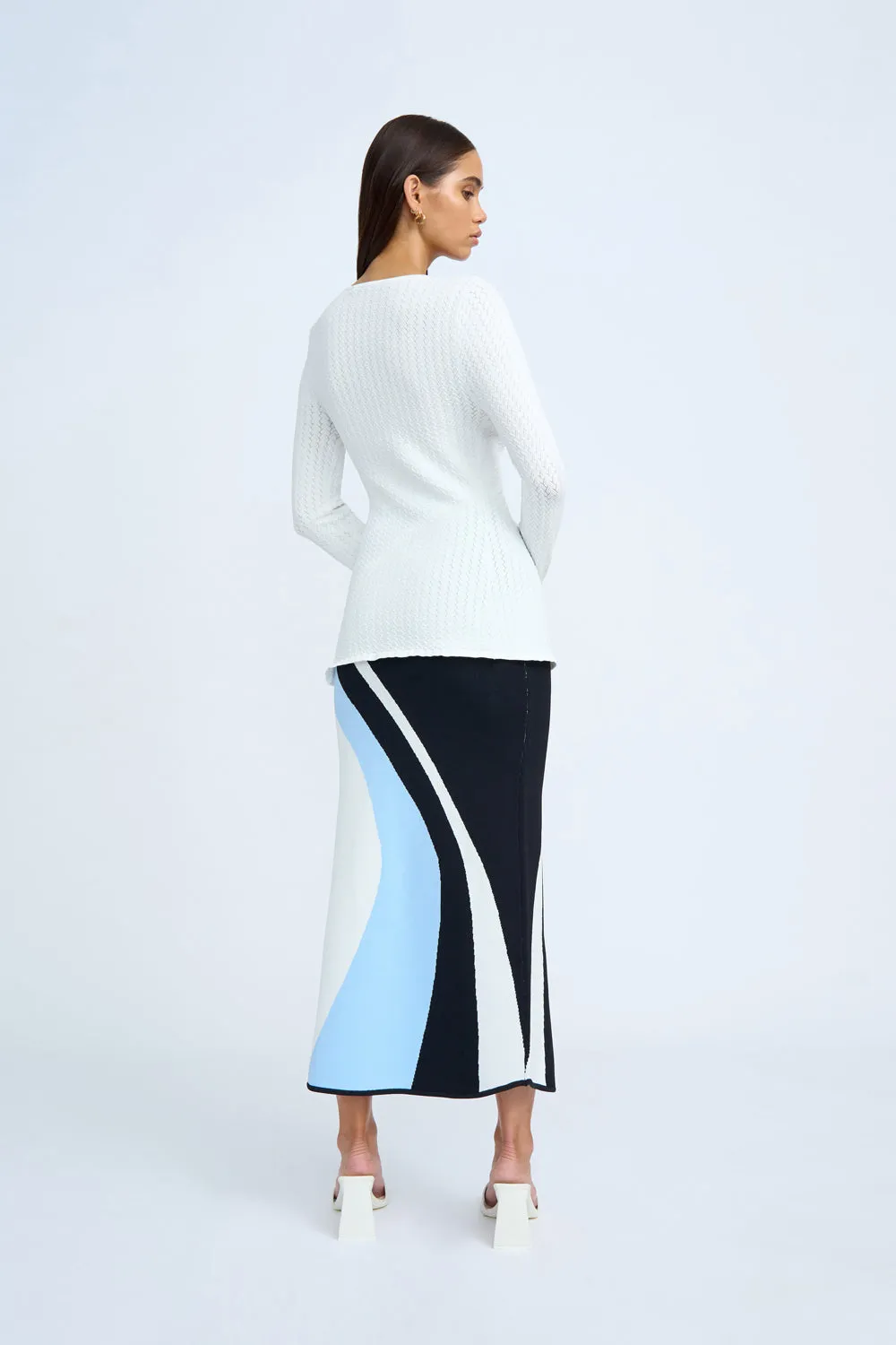 Kira Curve Knit Skirt | Final Sale - Black Blue Ivory