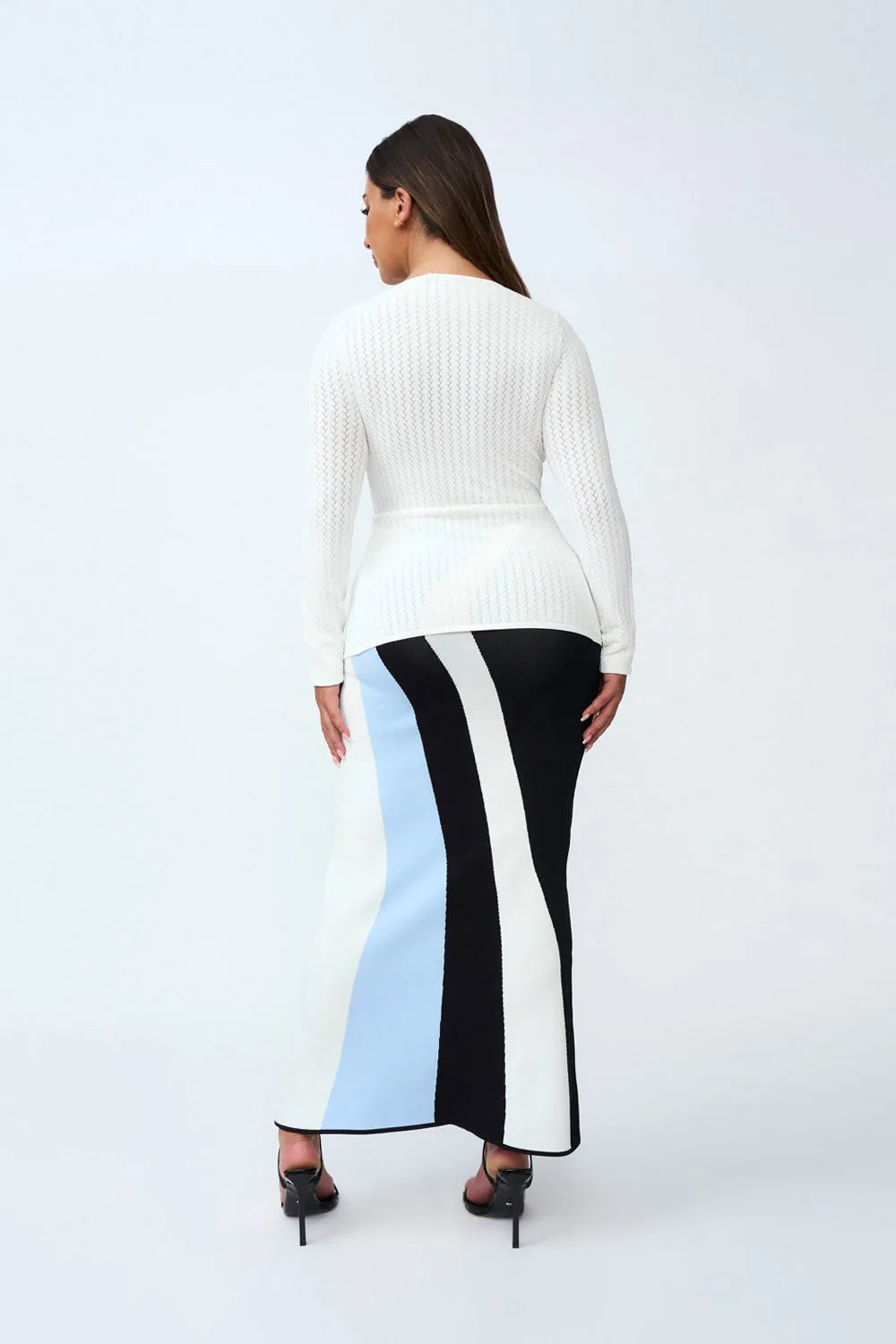 Kira Curve Knit Skirt | Final Sale - Black Blue Ivory