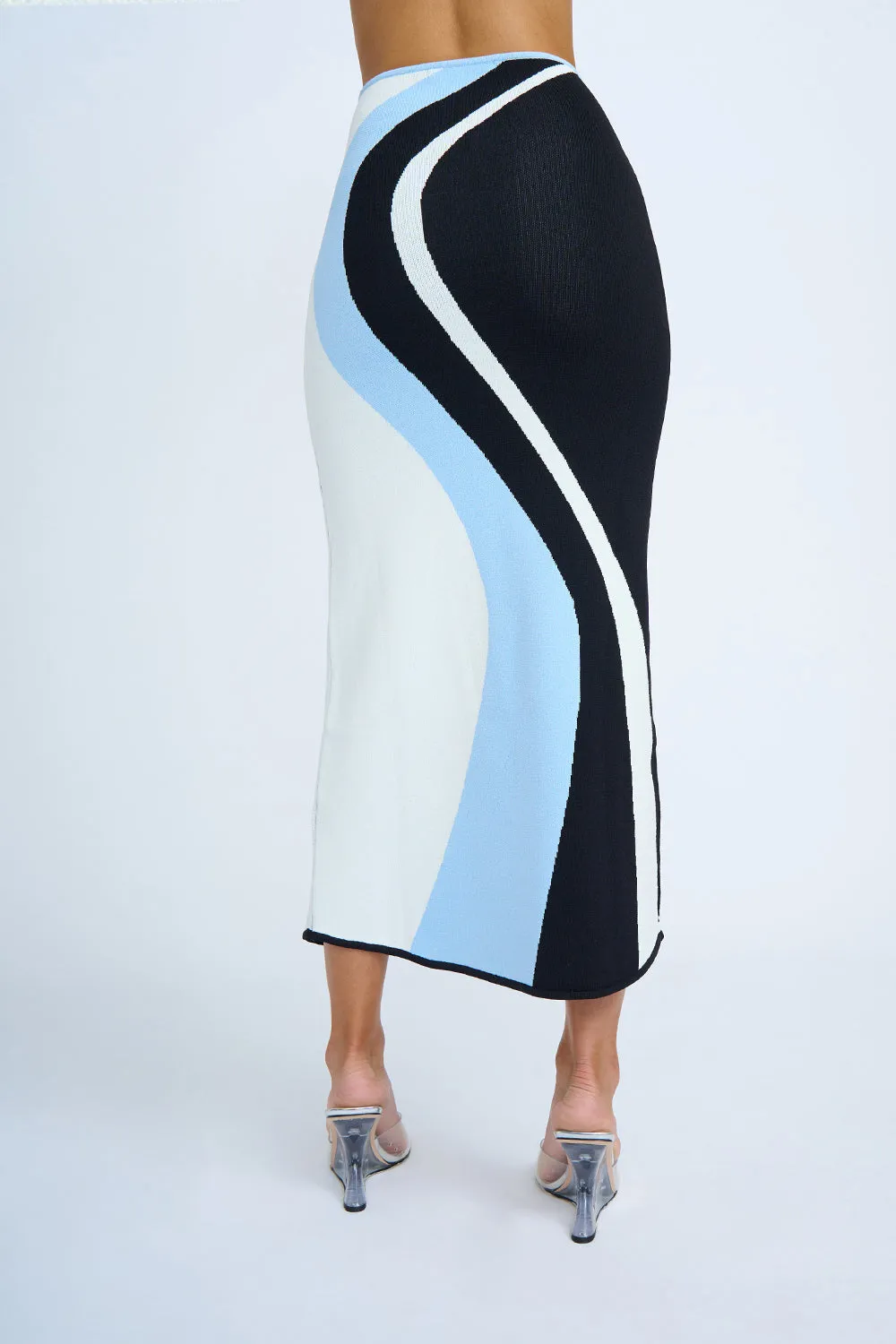 Kira Curve Knit Skirt | Final Sale - Black Blue Ivory