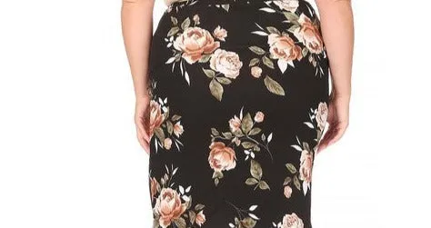 Laura Black & Mocha Floral Pencil Skirt