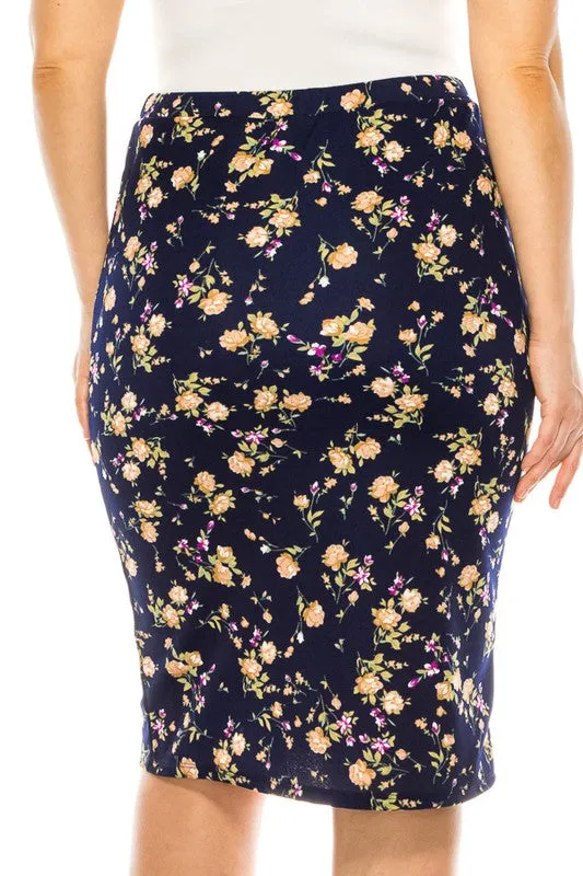 Laura Small Floral Navy Pencil Skirt