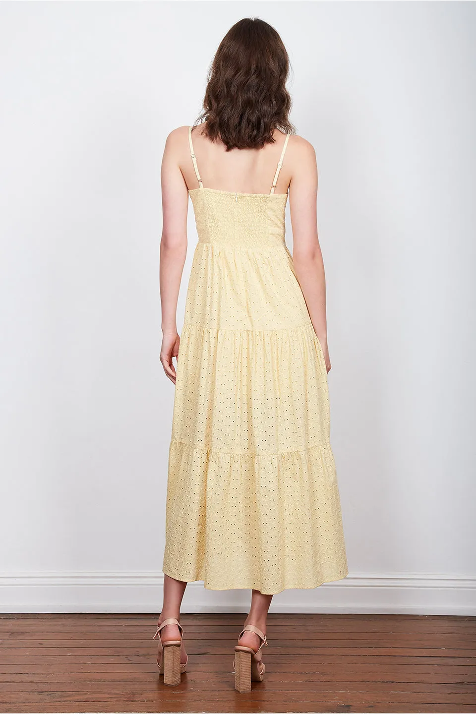 Lemondrop Knot Tierred Lemon Midi Dress