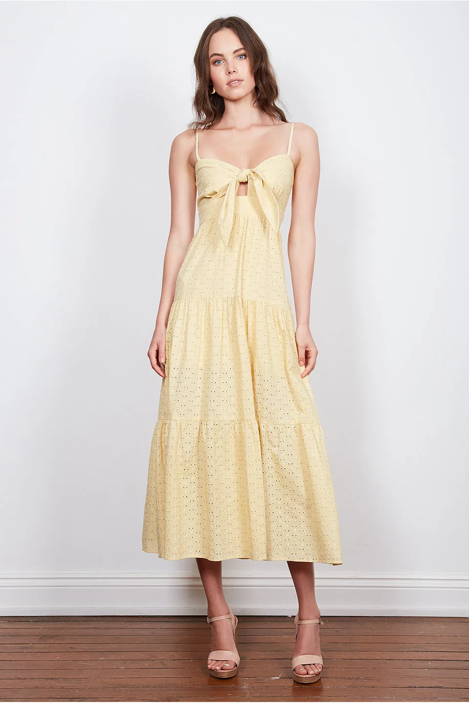 Lemondrop Knot Tierred Lemon Midi Dress