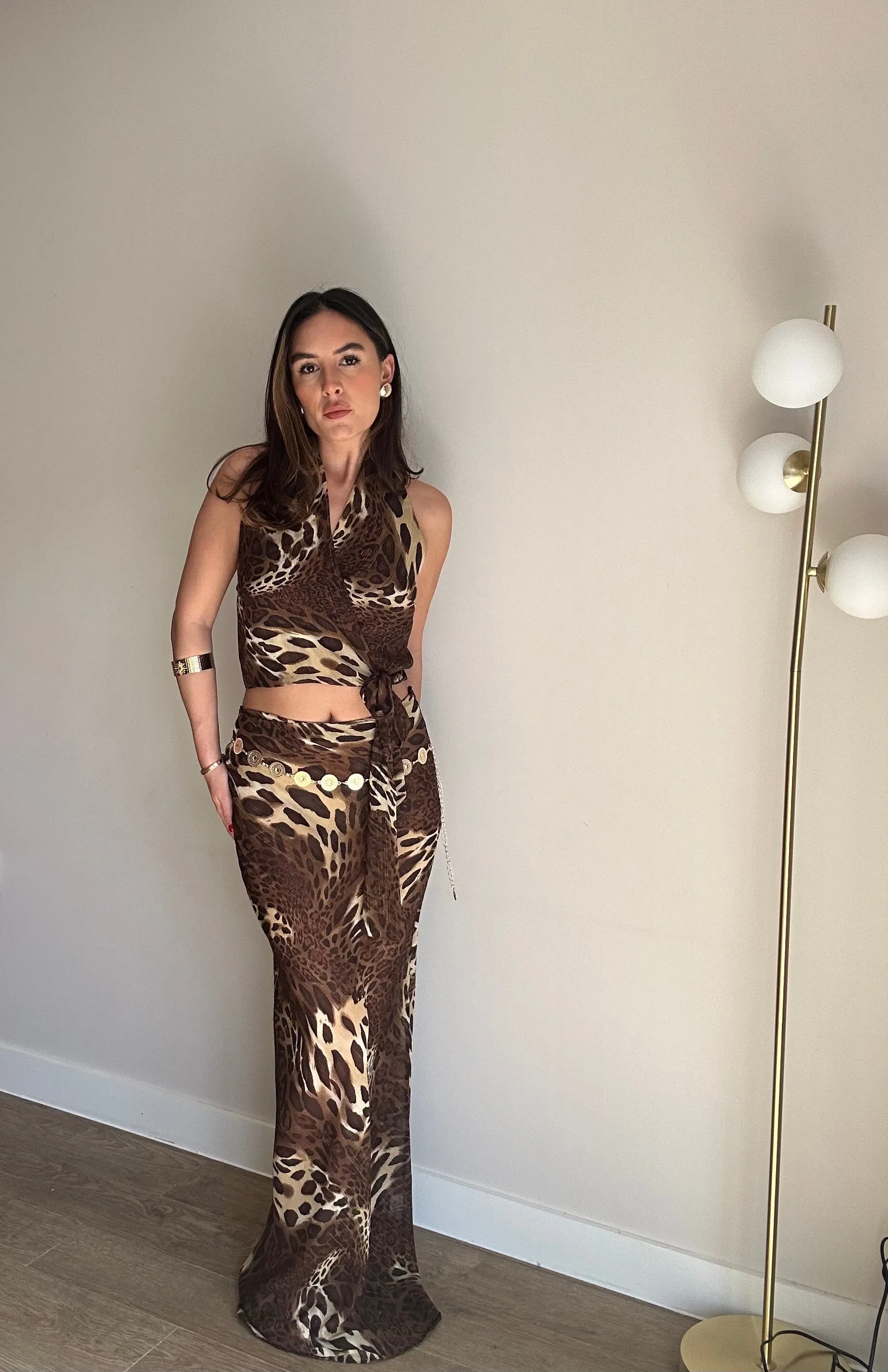 Leopard Chiffon Wrap Top And Maxi Skirt