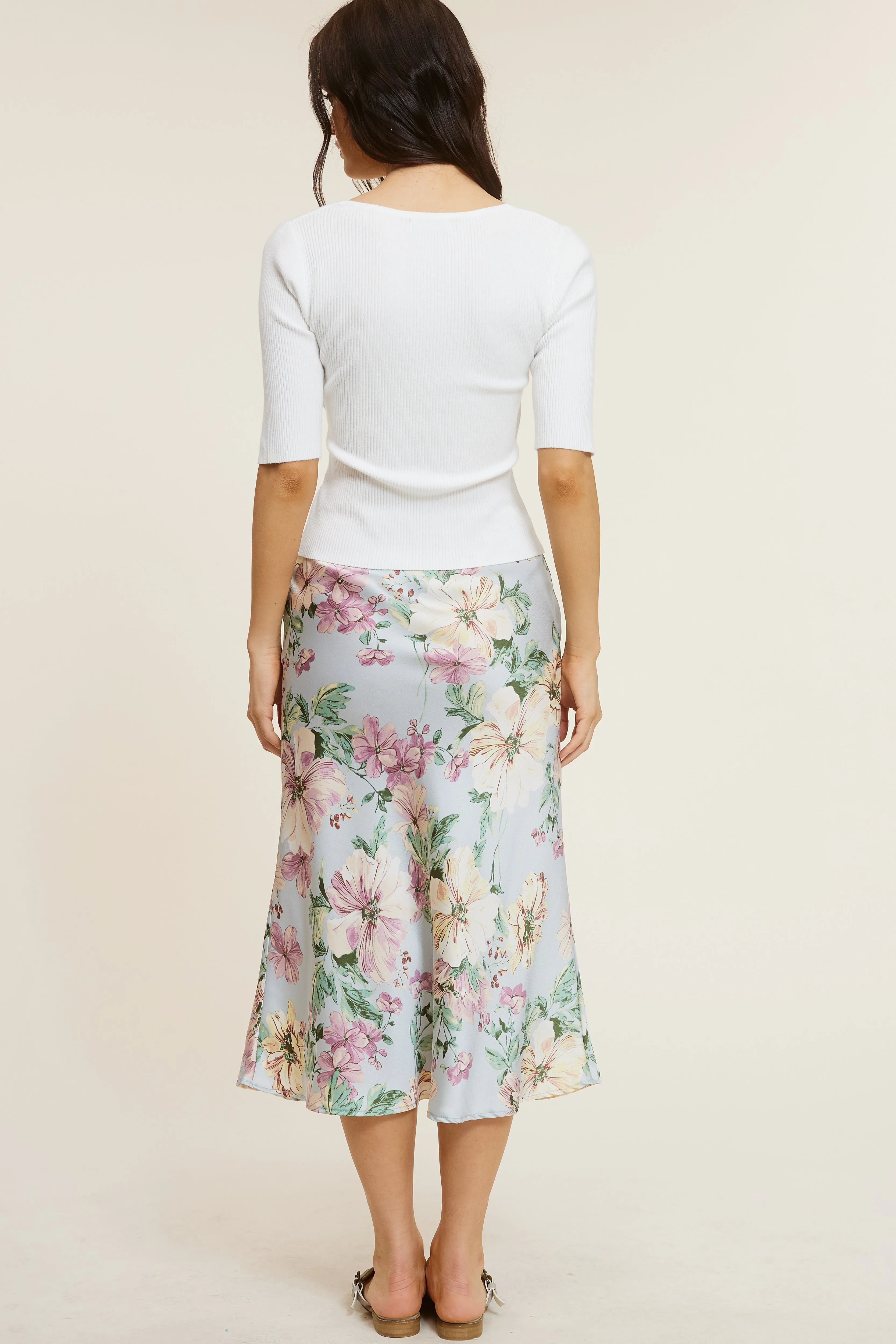 Light Blue Floral Midi Skirt