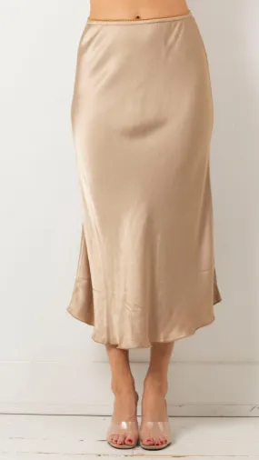 Lillian Silky Midi Skirt - Champagne