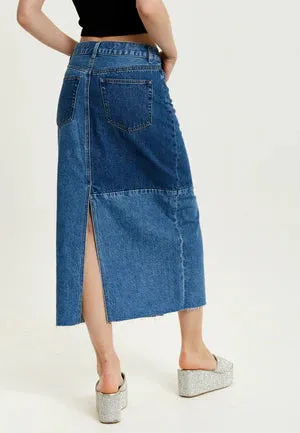 Liquorish Blue Denim Midi Skirt