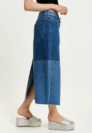 Liquorish Blue Denim Midi Skirt