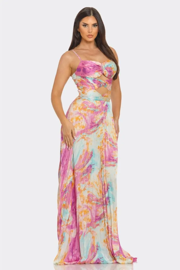 LouJane Pleated Maxi Dress - Watercolor