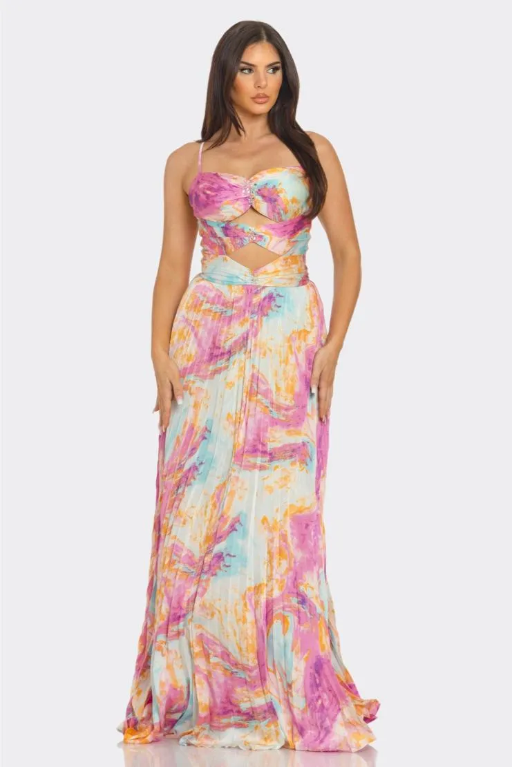 LouJane Pleated Maxi Dress - Watercolor