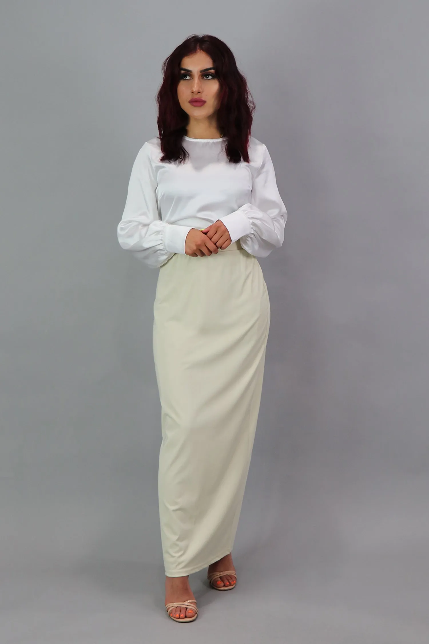 Luxe Silky Spandex Maxi Skirt - Beige