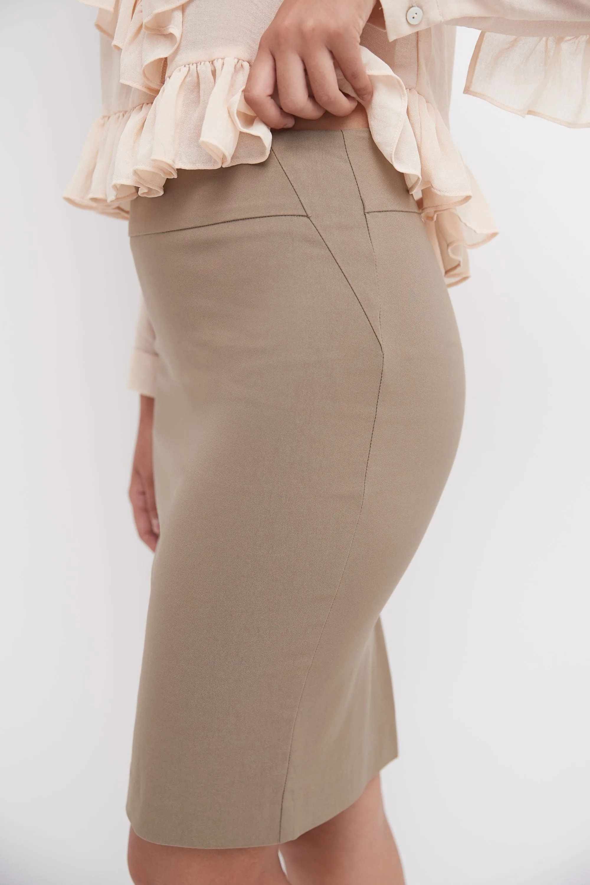 Midi Pencil Skirt with Pull-on Style Design