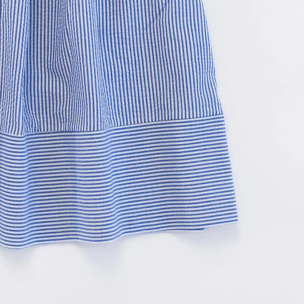 Midi Skirt in Azure Seersucker