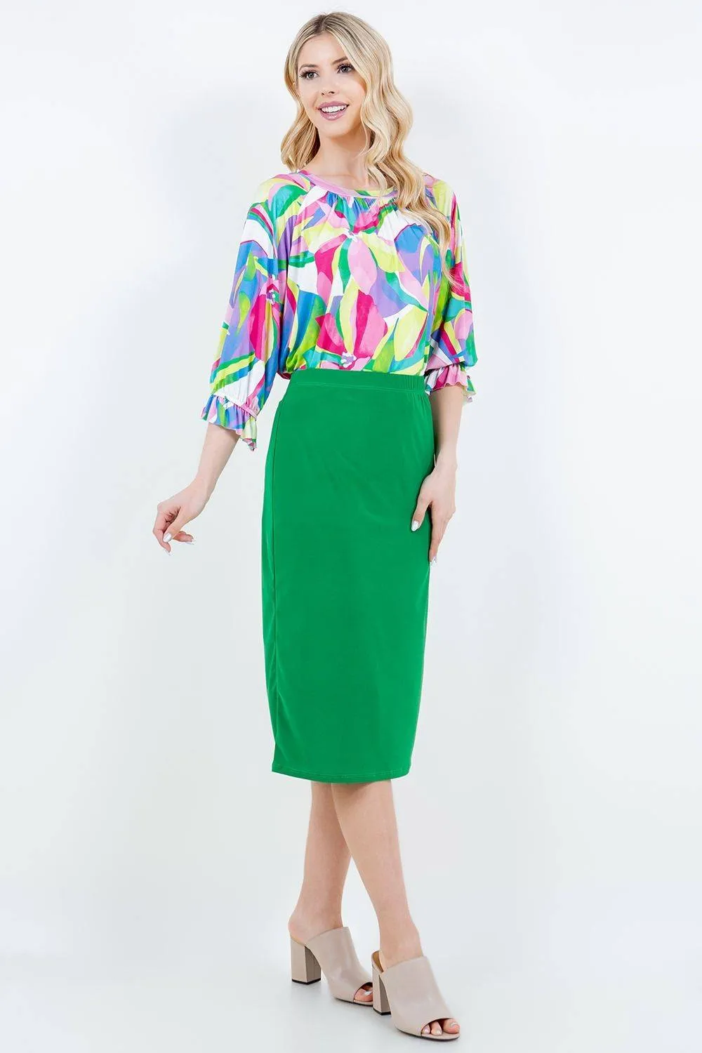 Miss Amy Pencil Skirt (Regular & Plus)- Green