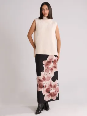 Mono Floral Placement Print Skirt