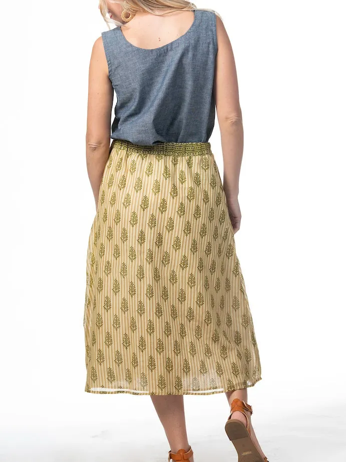 Multi-Color Abstract Button Midi Skirt - XL