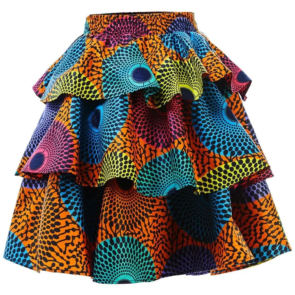 New In Three Tier African Print Ankara Knee Length Skirt