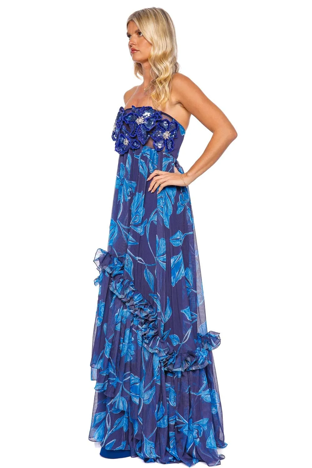 Nightflower Beaded Strapless Gown