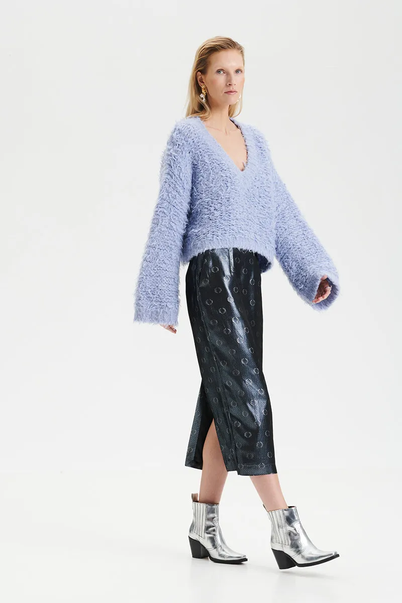 O-logo sequin jacquard skirt in steel blue