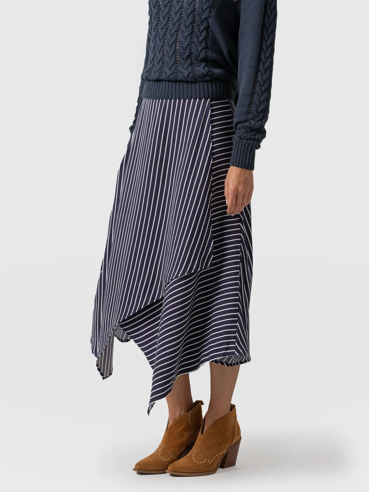 Oxford Wrap Skirt - Navy Mini Stripe