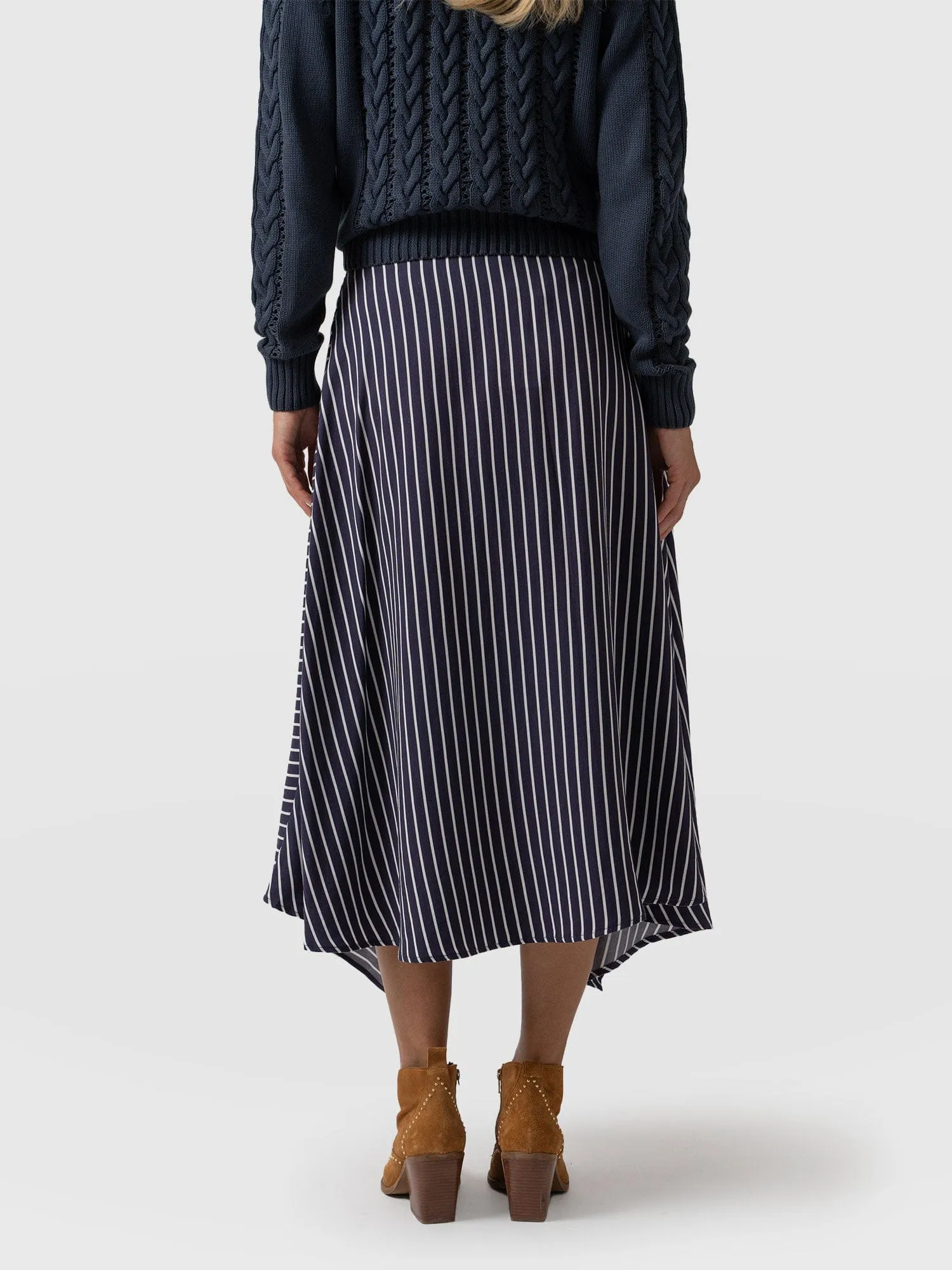 Oxford Wrap Skirt - Navy Mini Stripe