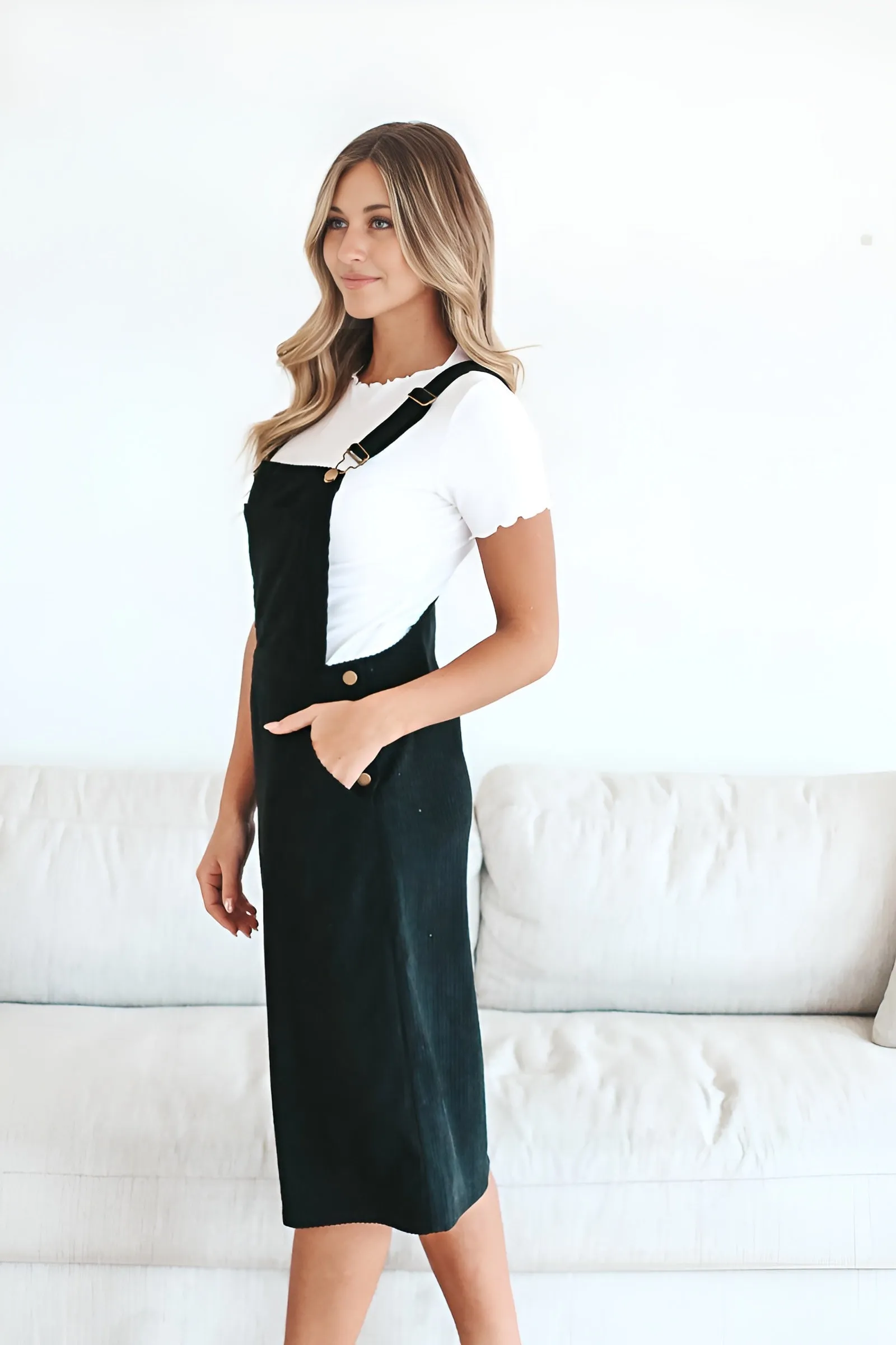 Patty Overall Dress in Black