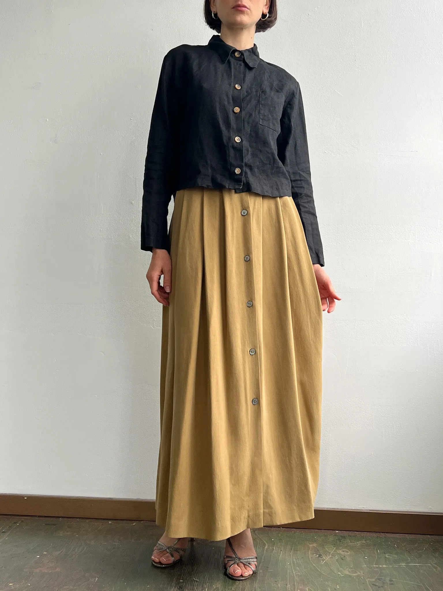 Pecan Silk Flowy Skirt (S)