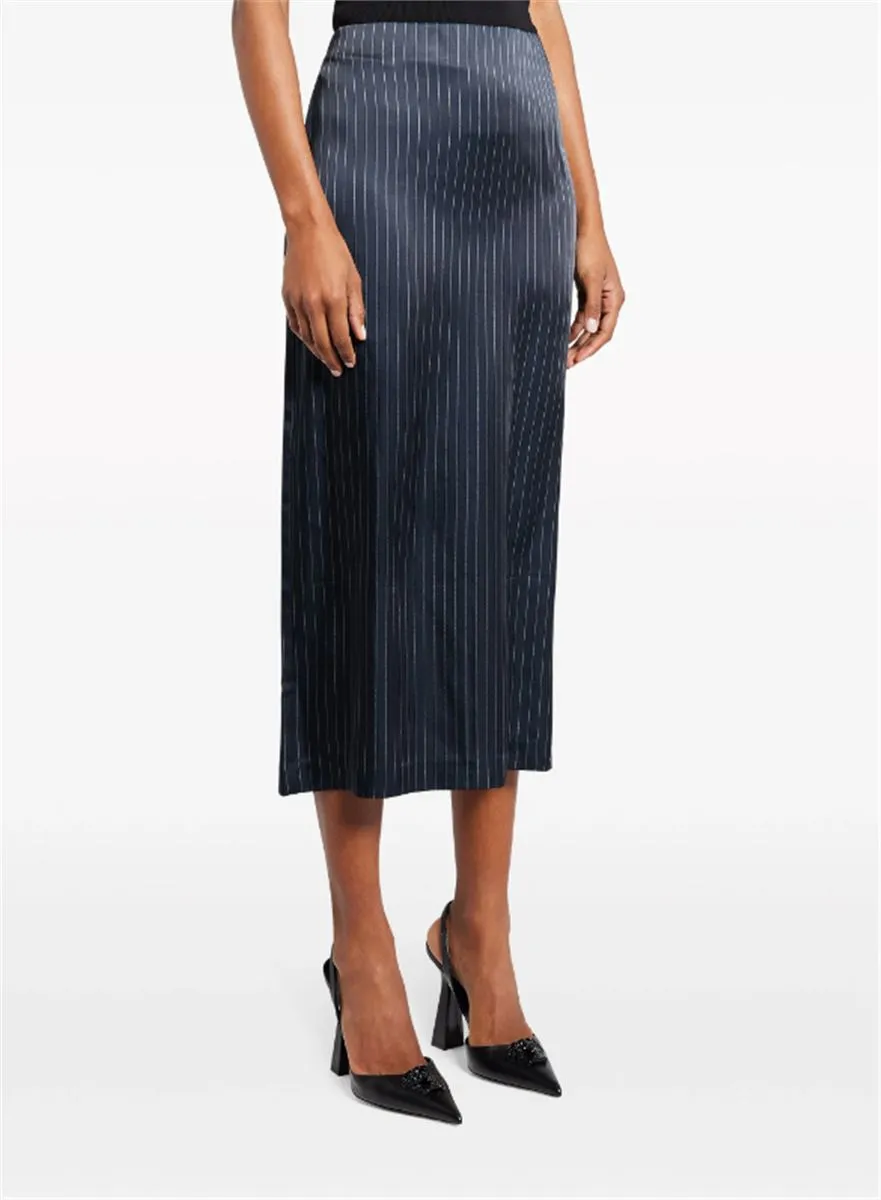 PINSTRIPE-PATTERN PENCIL MIDI SKIRT