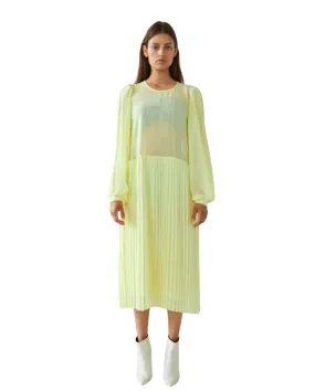 Plissé Midi Dress Spring Yellow