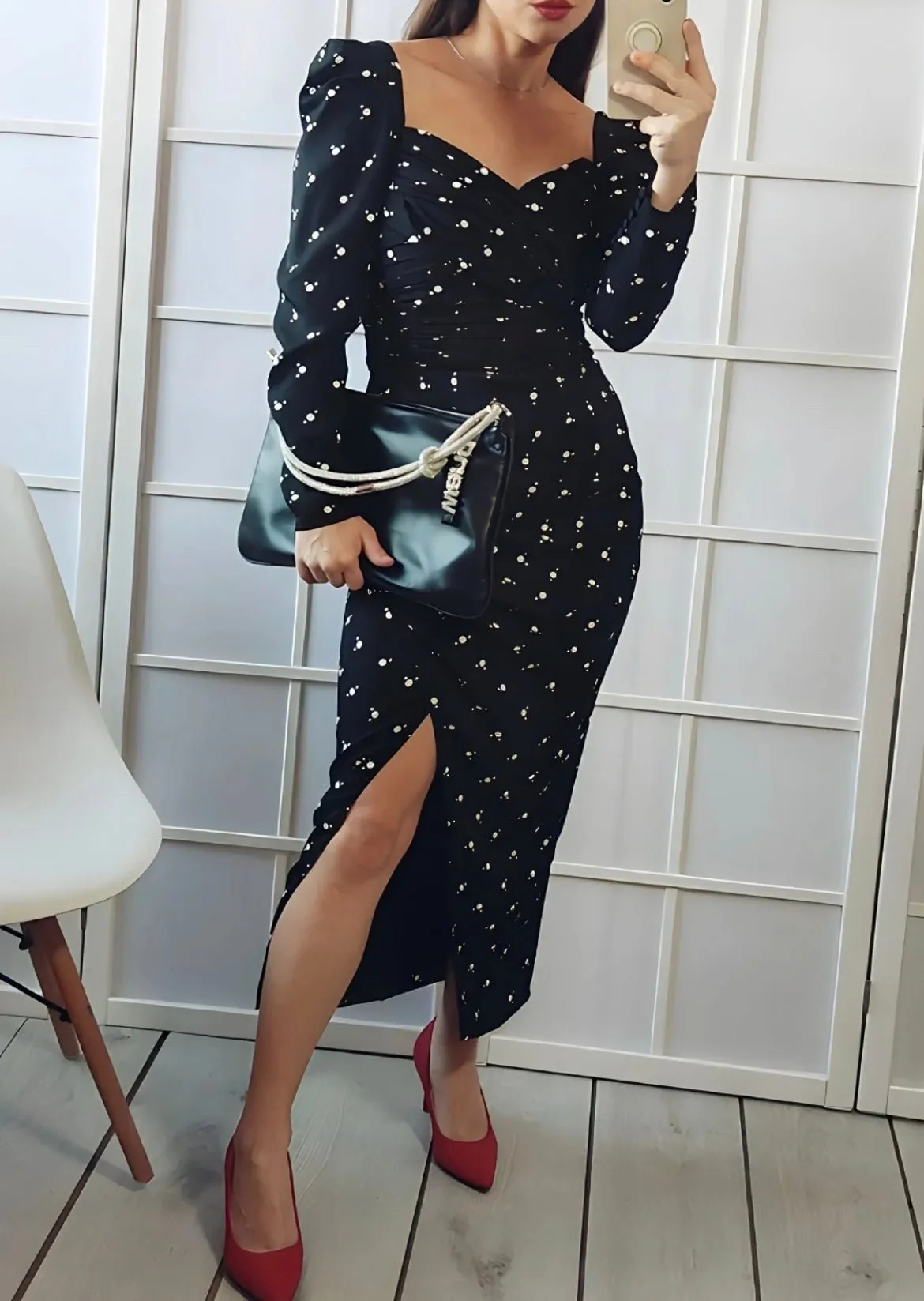 Polka dot print sweetheart dress