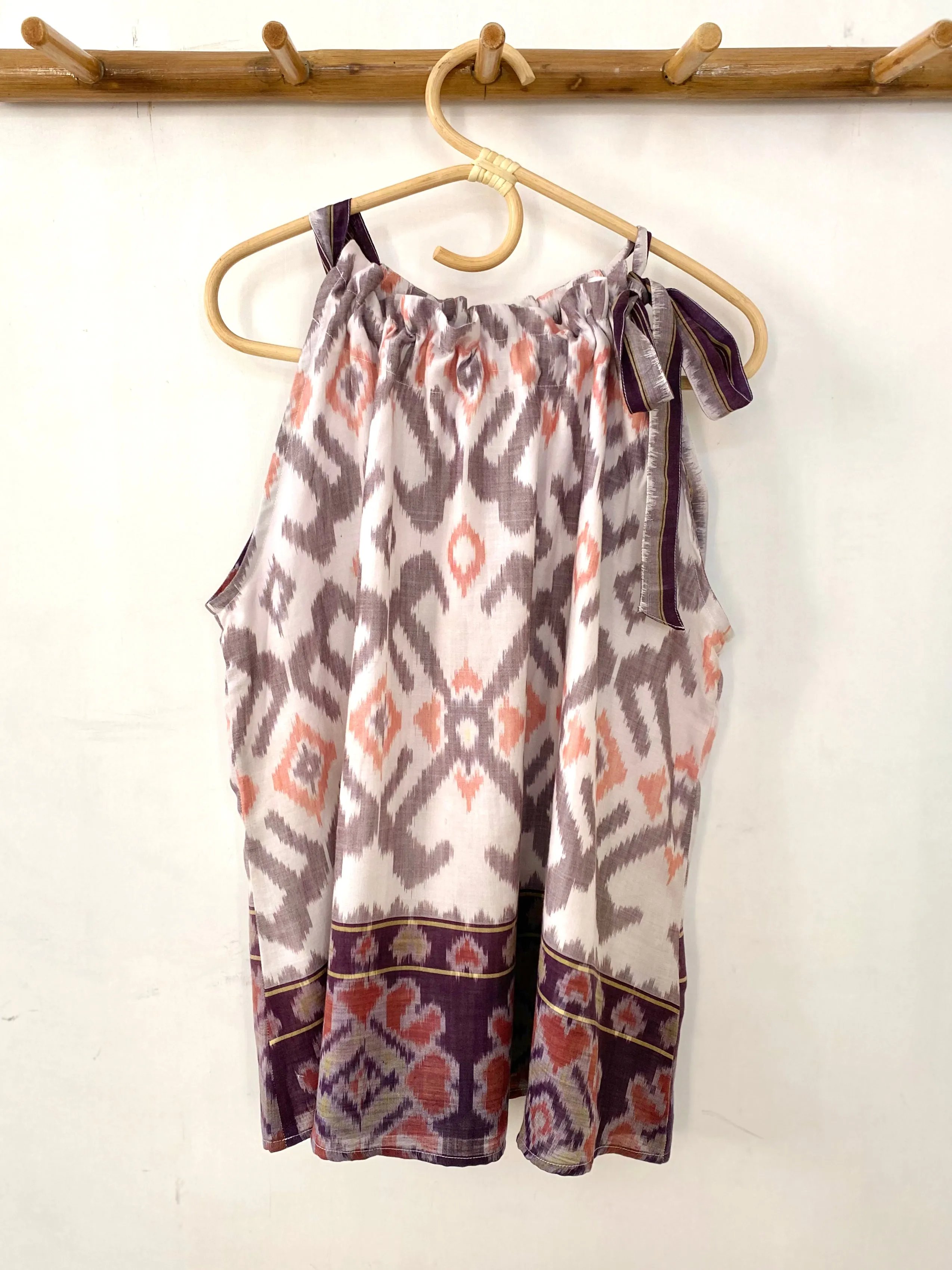 Purple & Red Ikat Motif Tie-Neck Halter Top - XXL