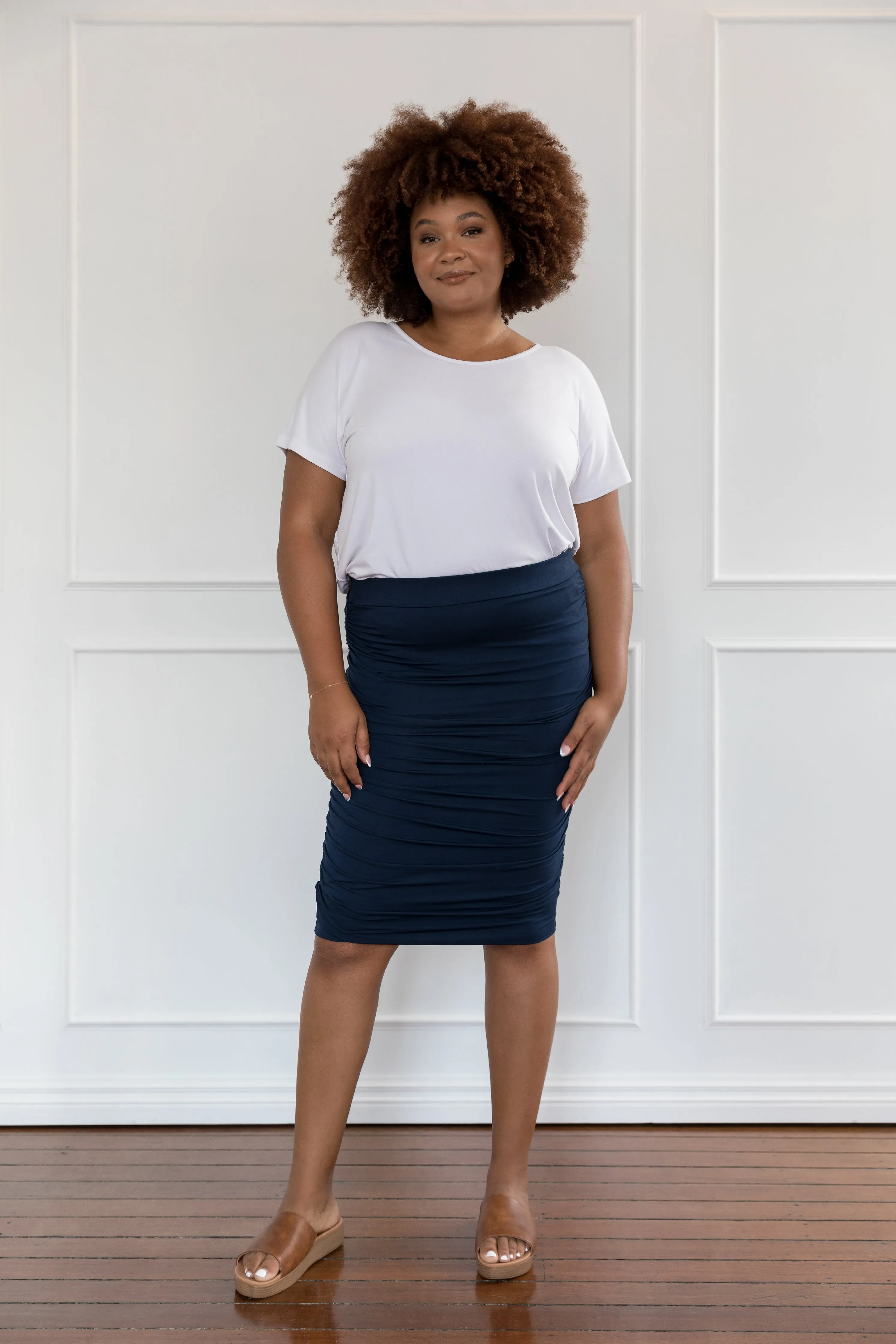 Ruche Skirt in Navy