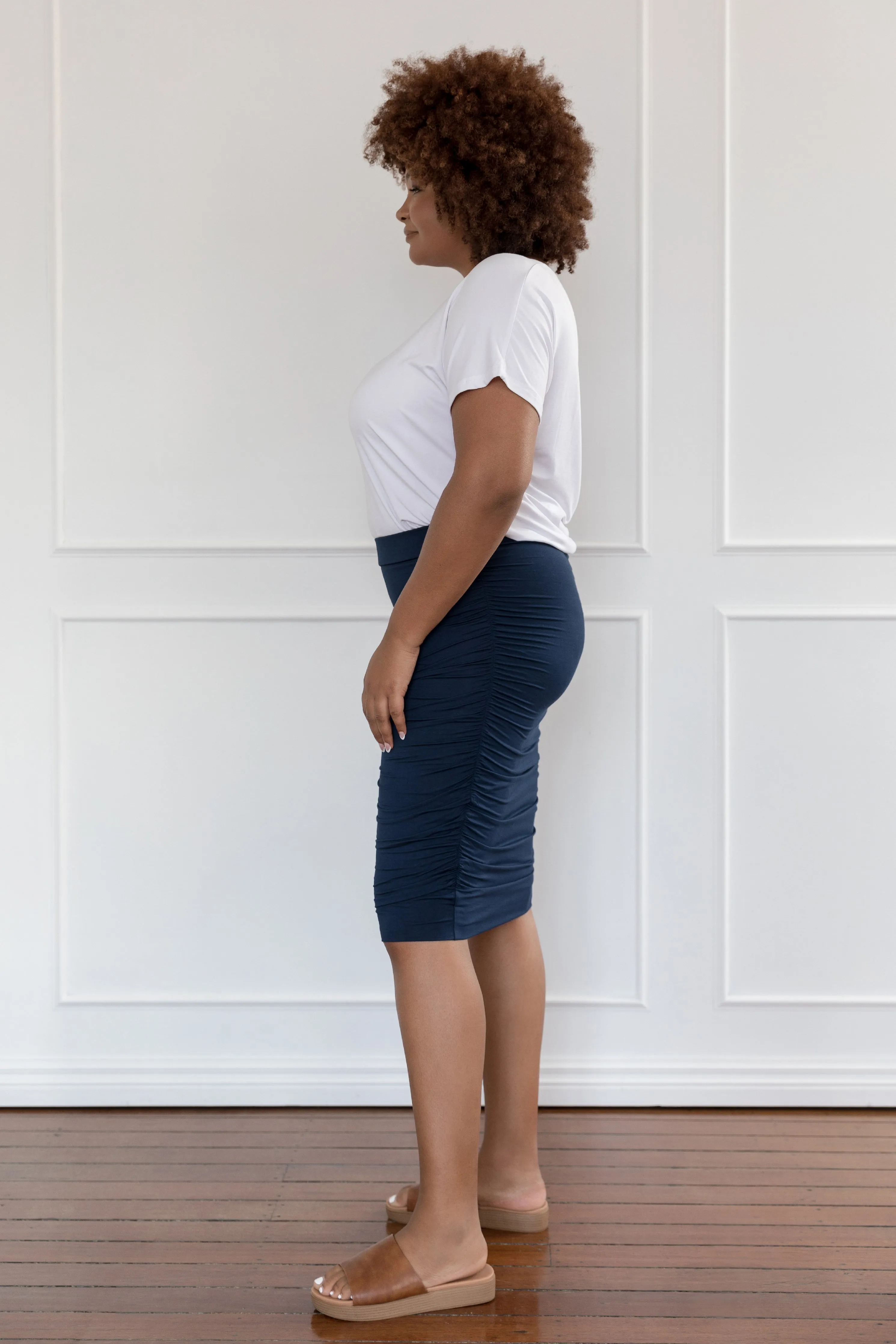 Ruche Skirt in Navy