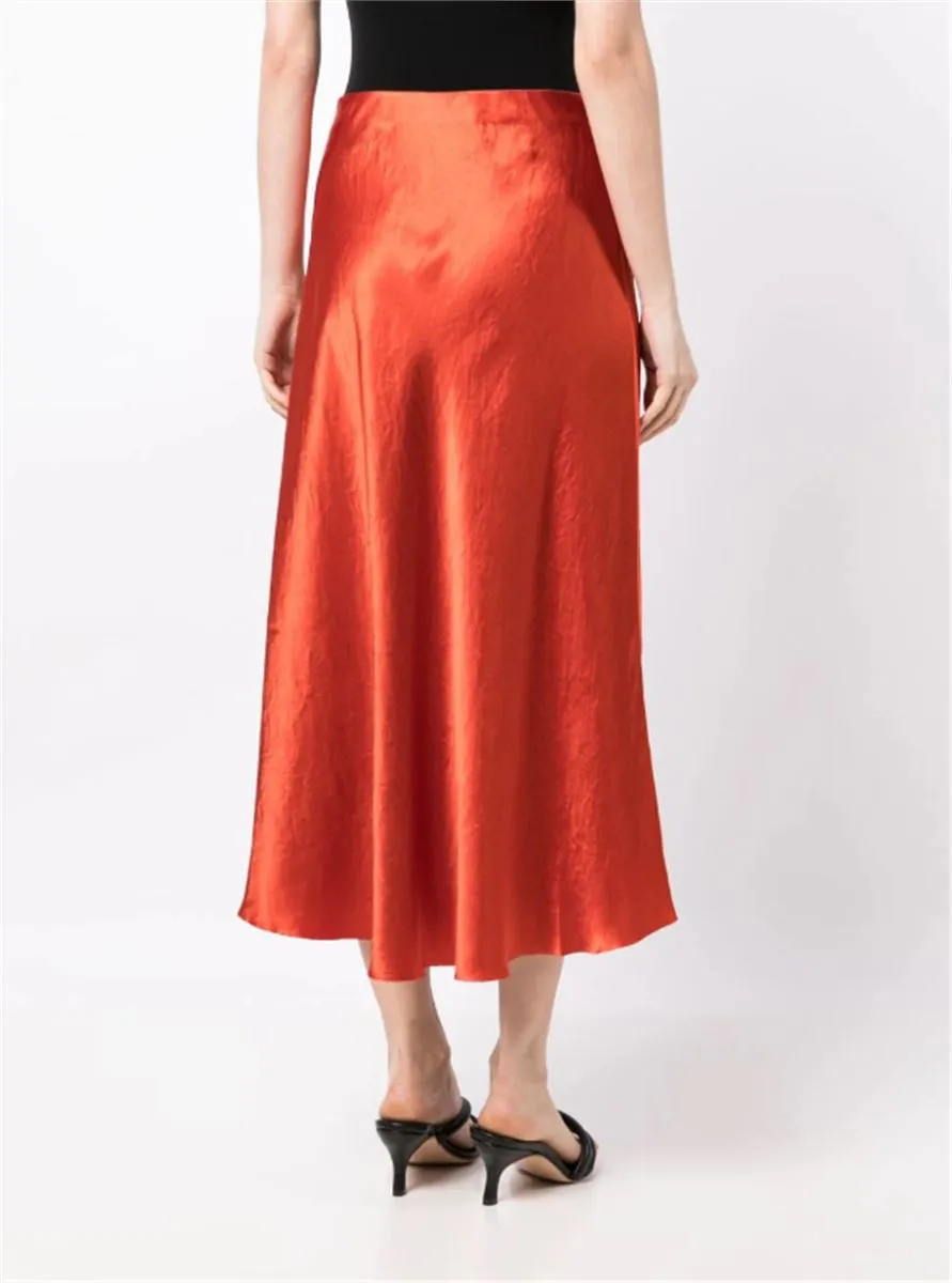 SATIN-FINISH DRAPED MIDI SKIRT