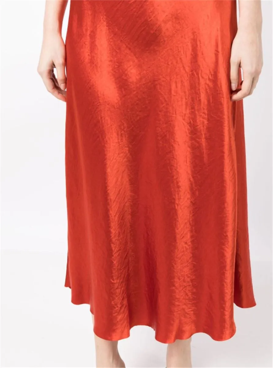 SATIN-FINISH DRAPED MIDI SKIRT