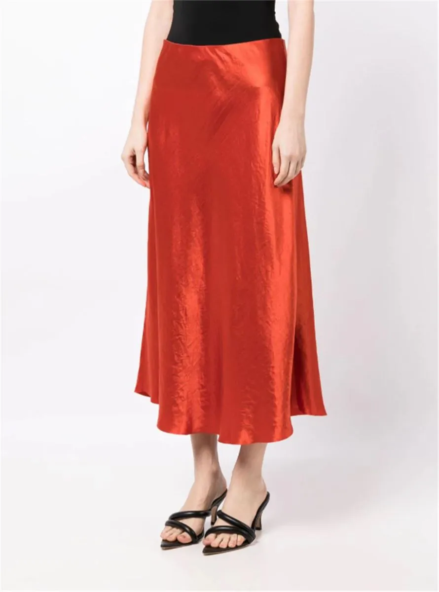 SATIN-FINISH DRAPED MIDI SKIRT