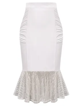 Seckill Offer⌛Vintage Sequined Mermaid Skirt High Waist Ruched Bodycon Skirt