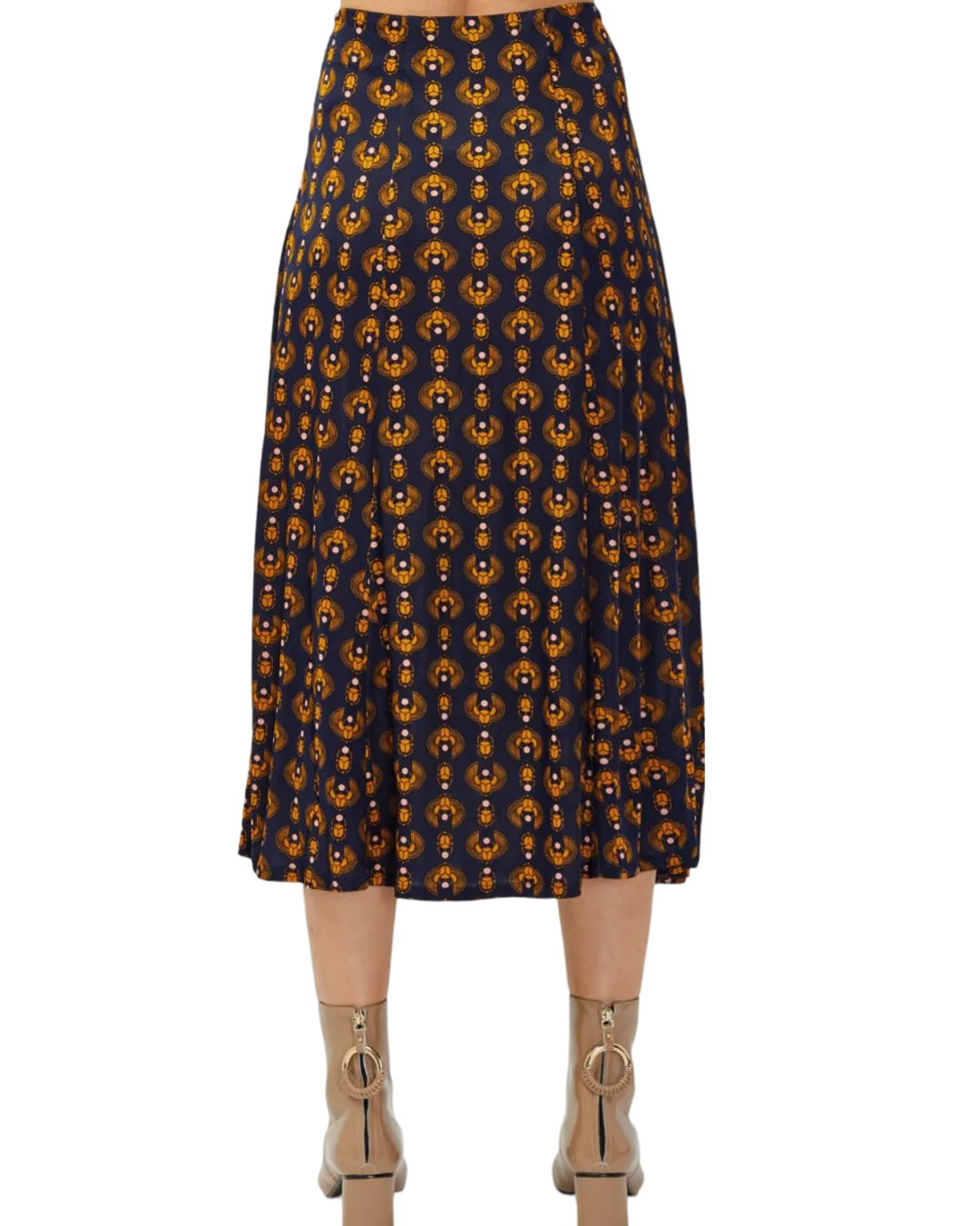 Size L - Rodebjer Inec Navy Scarab Print Midi Skirt