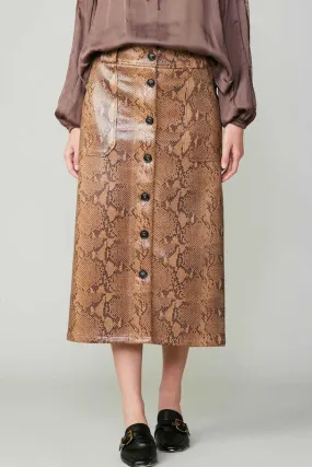 Snake Skin Print Faux Leather Skirt-Caramel