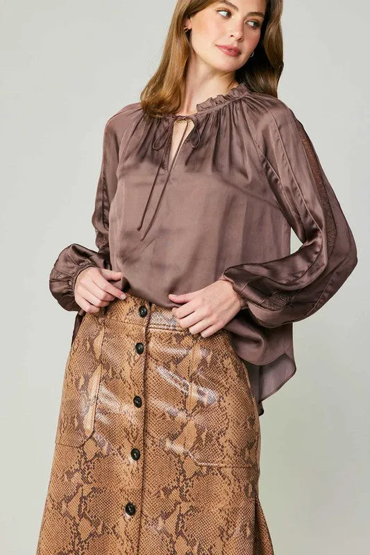 Snake Skin Print Faux Leather Skirt-Caramel