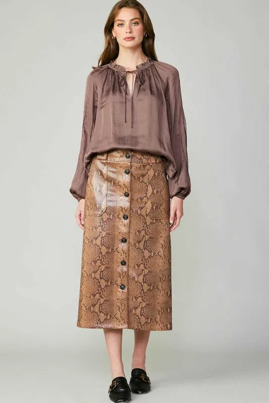 Snake Skin Print Faux Leather Skirt-Caramel