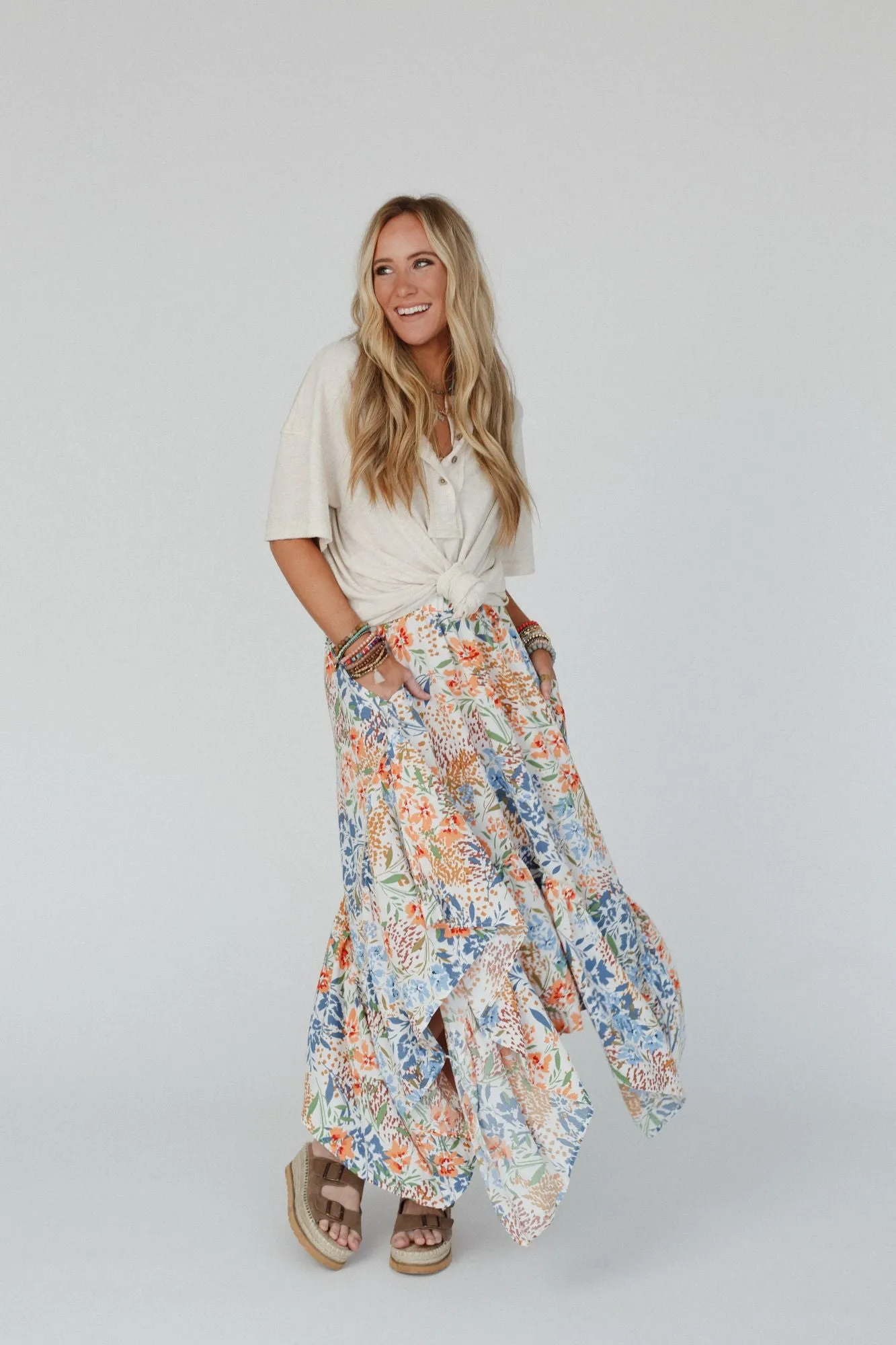 Swing Of Things Pocketed Midi Skirt - Floral