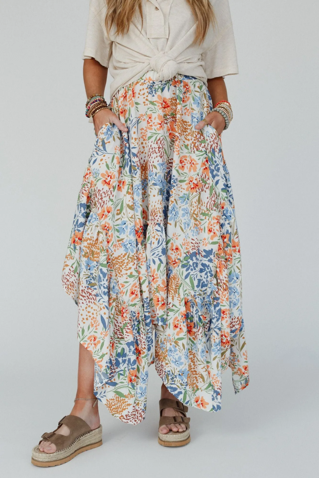 Swing Of Things Pocketed Midi Skirt - Floral