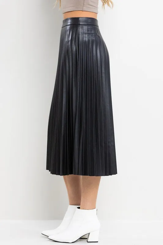 Taylor Faux Leather Pleated Midi Skirt