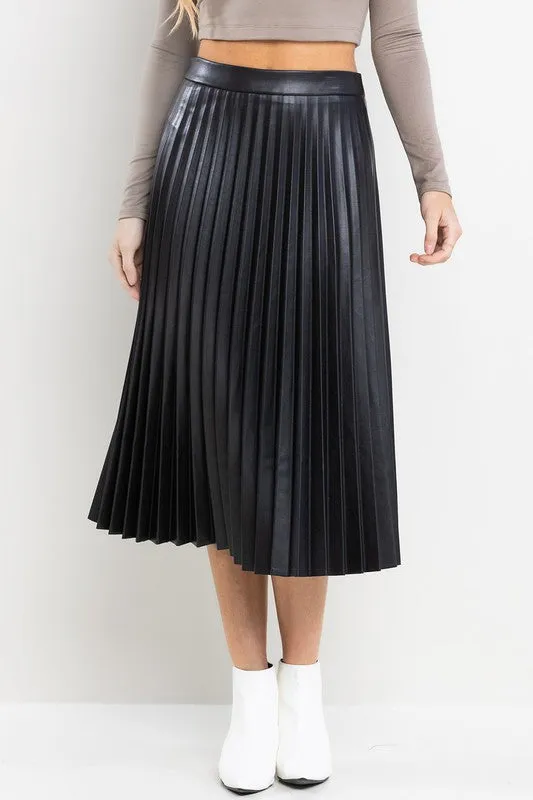 Taylor Faux Leather Pleated Midi Skirt