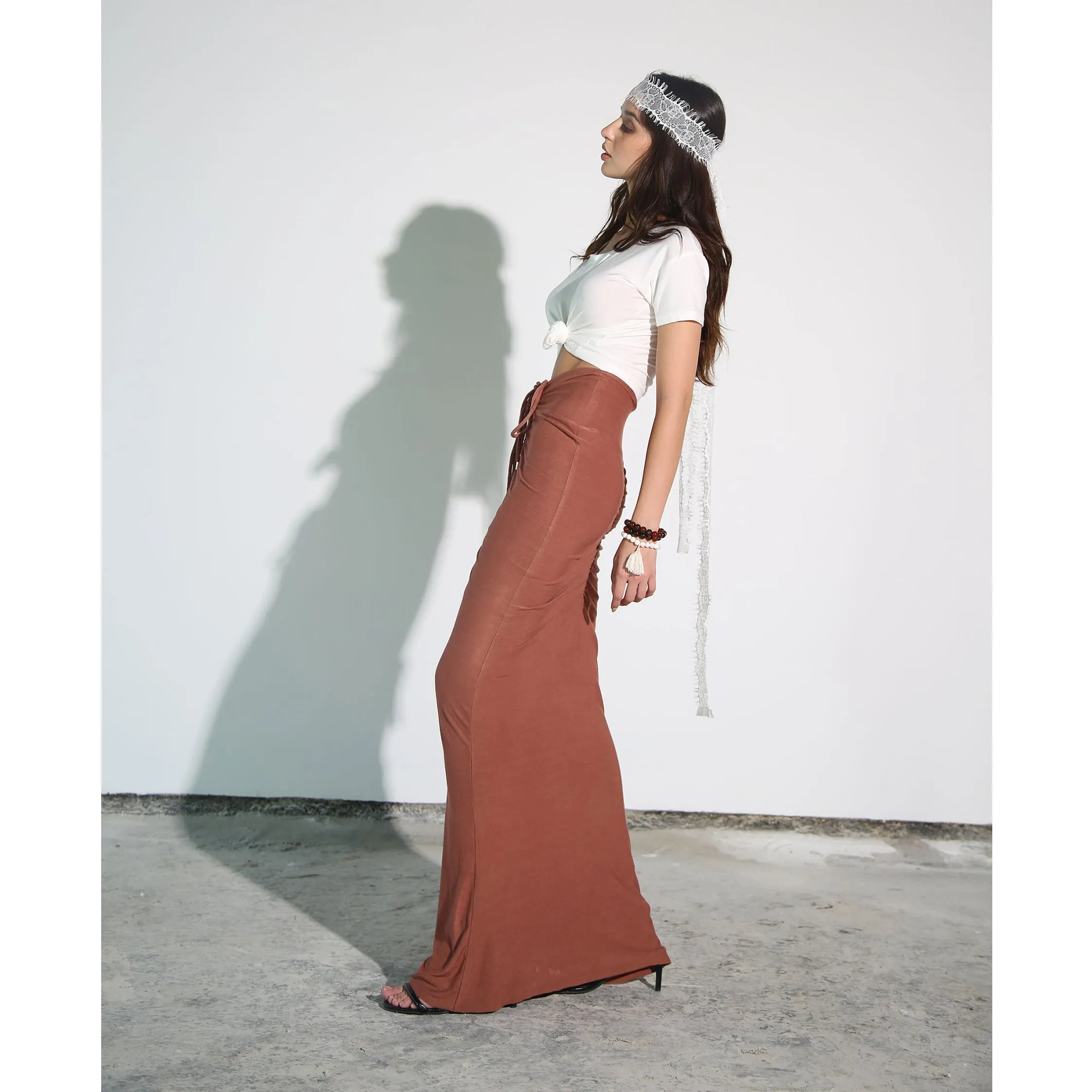 Terracotta Modal Soft Jersey Drawstring Skirt