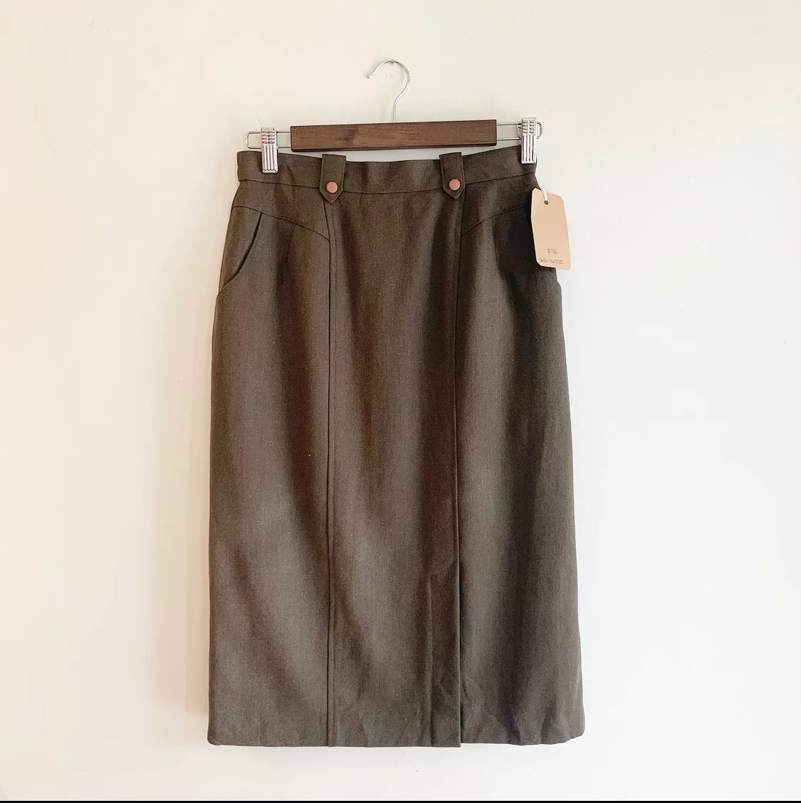 Vintage Army Green Wool Pencil Skirt