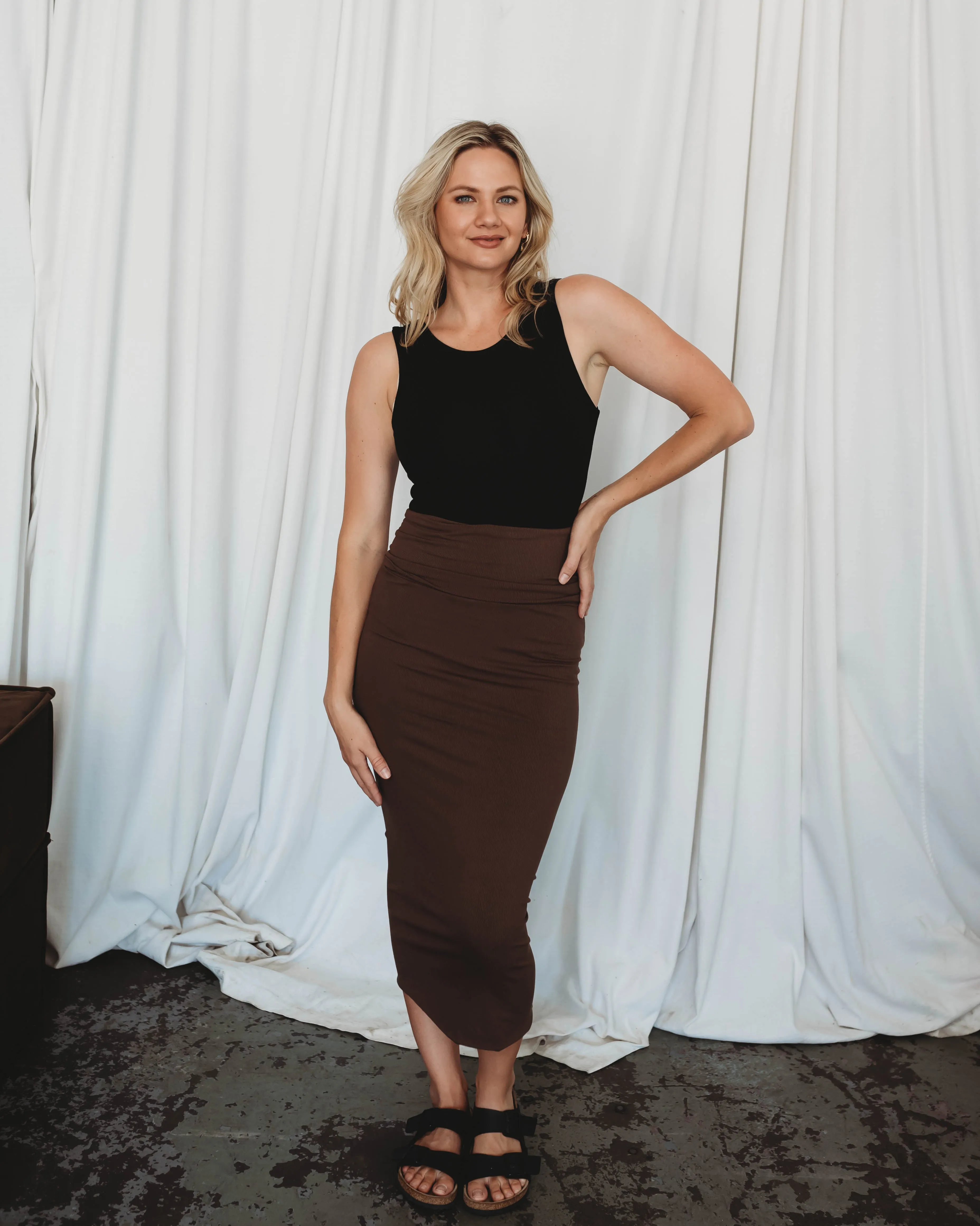 Women's Bamboo Pencil Skirt - CHOCOLATE